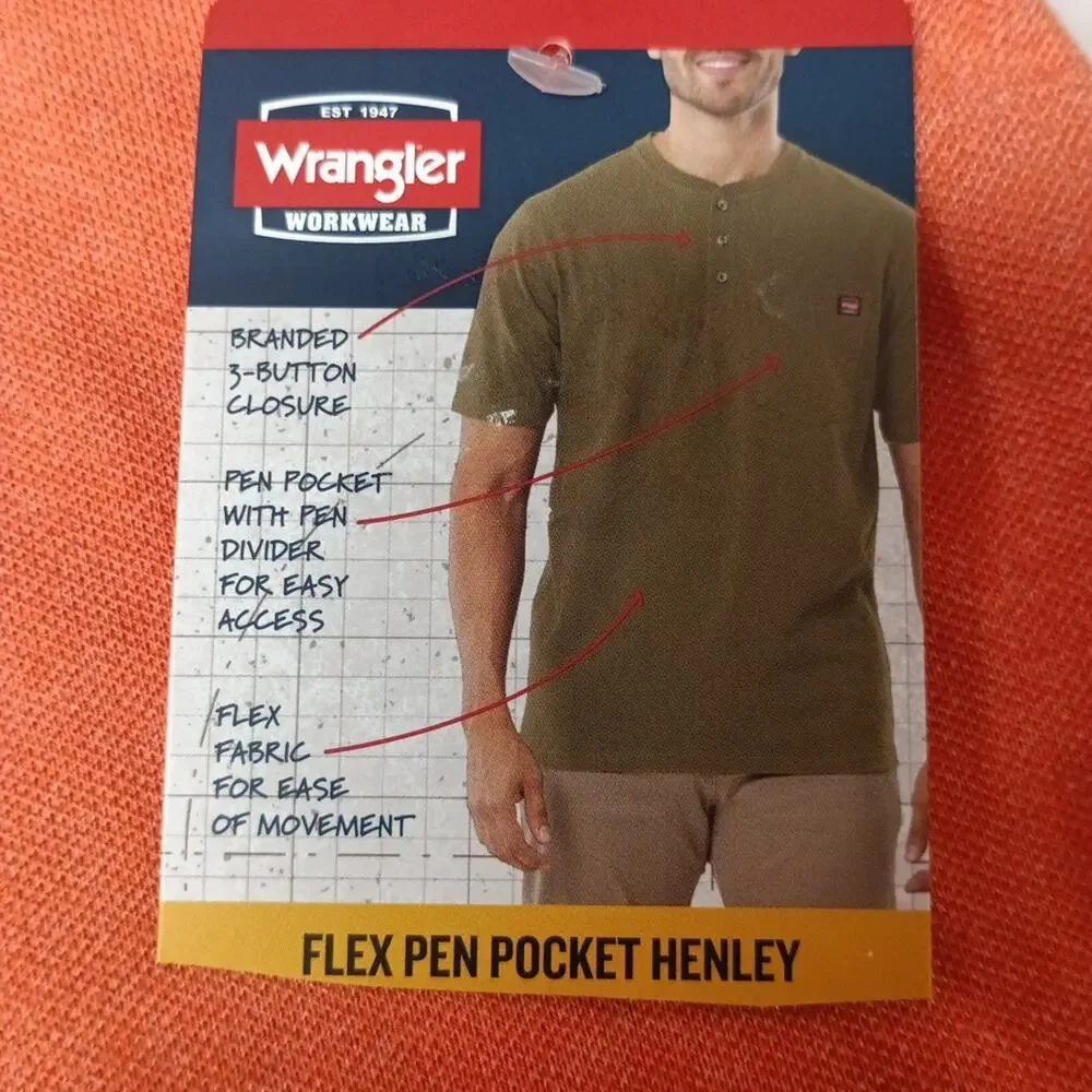 Wrangler Workwear Henley Shirt‎ Men's 3XL (54-56) Arabesque Relaxed Fit Pocket